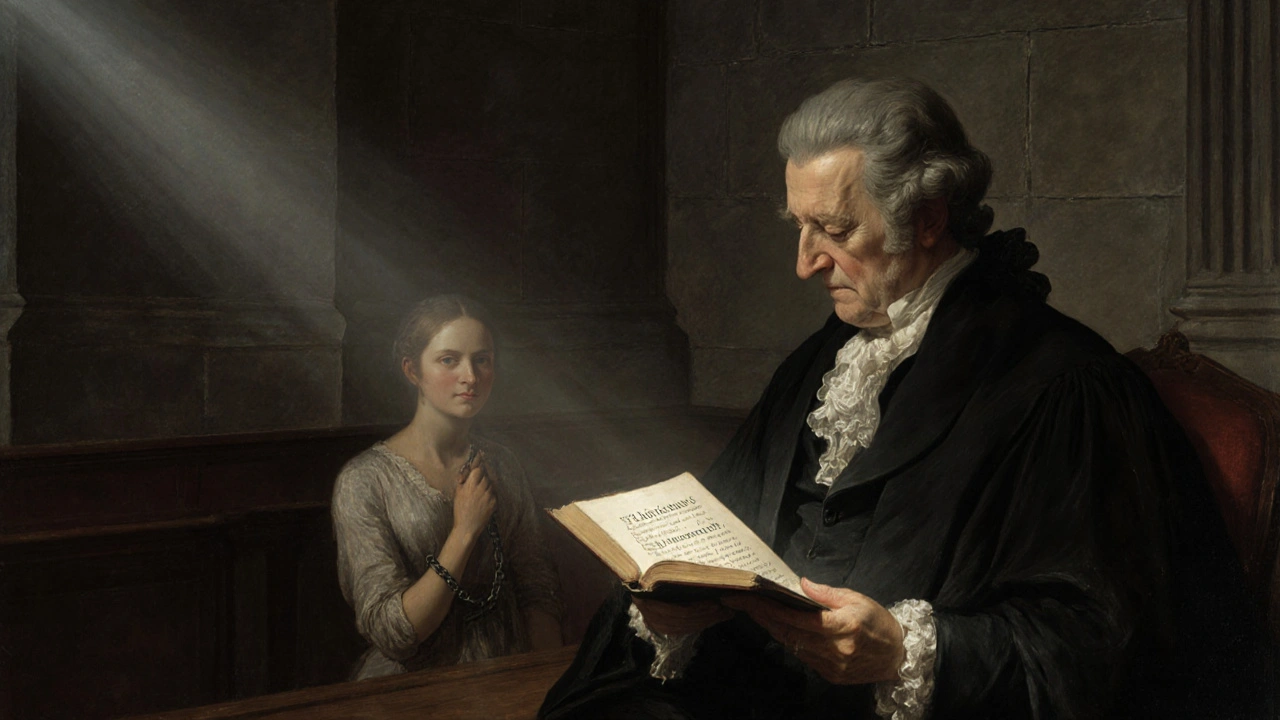 A judge in an 1800s courtroom referencing Blackstone&#039;s legal commentary on abortion as a misdemeanor.