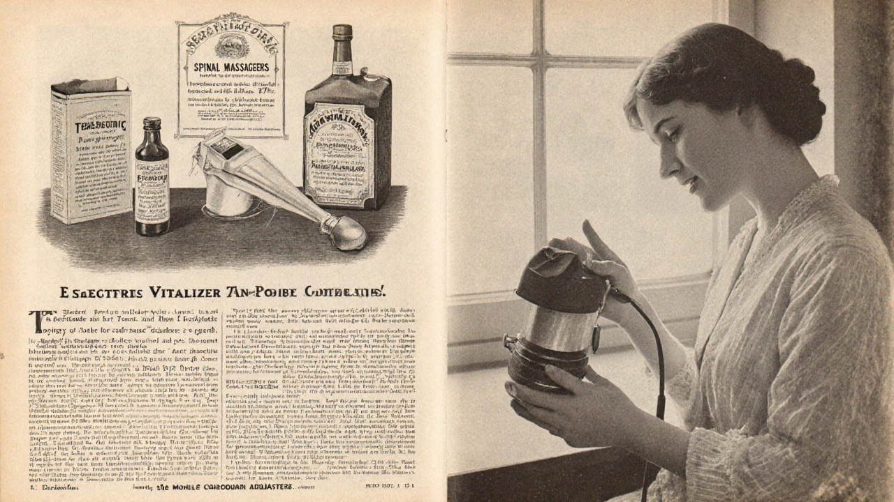 An early 20th-century electric massager displayed in a vintage catalog alongside other health appliances, marketed for relaxation.