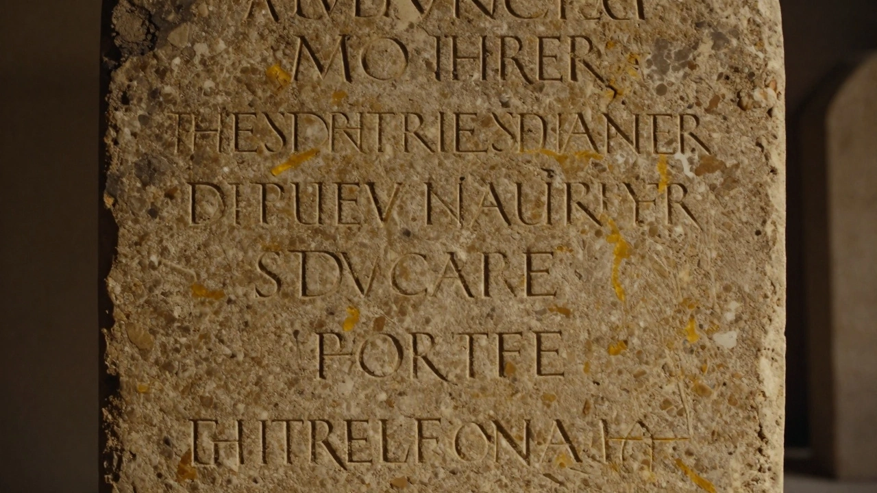 Ancient Etruscan tombstone inscribed with a mother, daughter, and grandson — no father named.