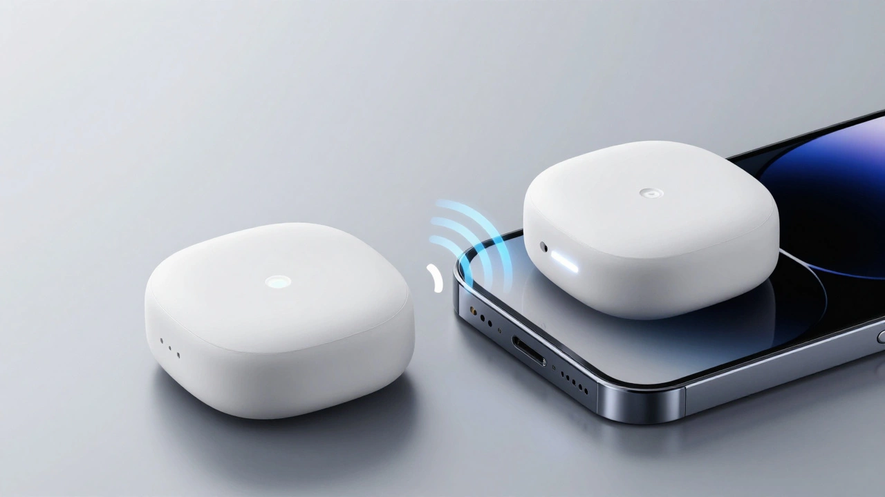 Sleek electronic device and smartphone connected by wireless signal graphics