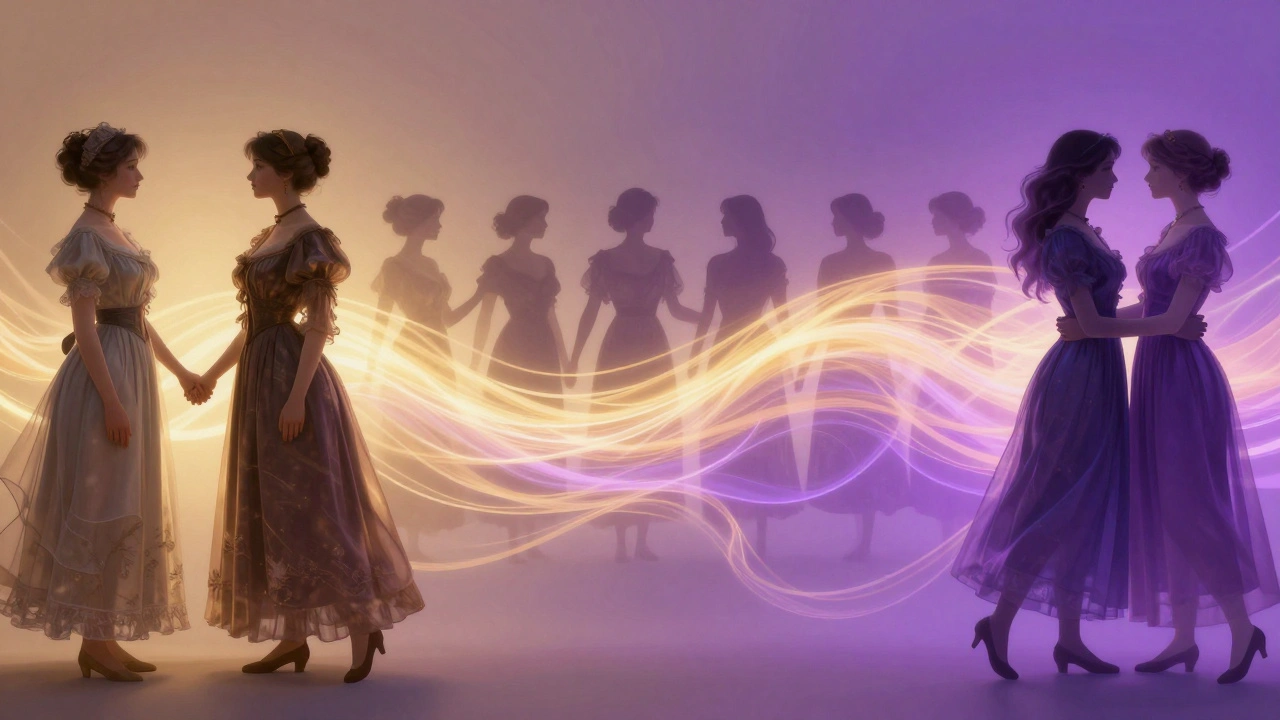 Artistic spectrum showing historical and modern women connected by solidarity.