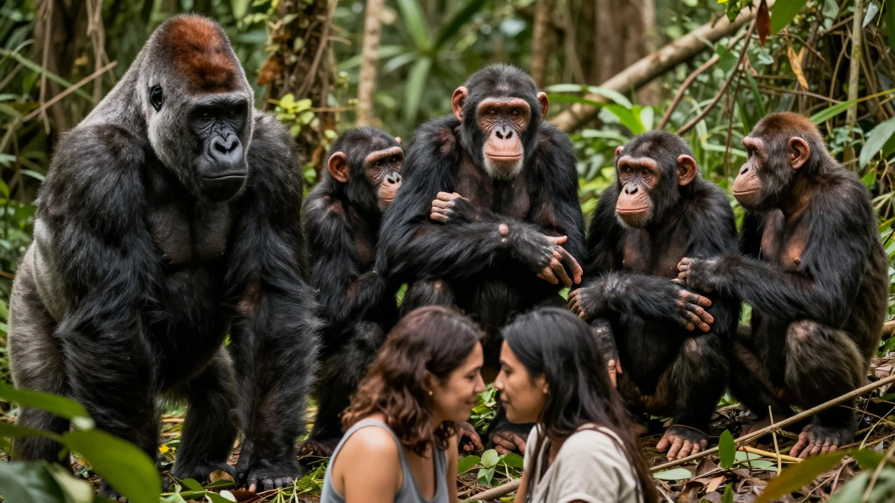Comparison of social structures in gorillas, chimps, bonobos, and humans.