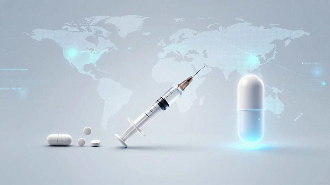 Conceptual art showing evolution of PrEP from pills to long-acting shots