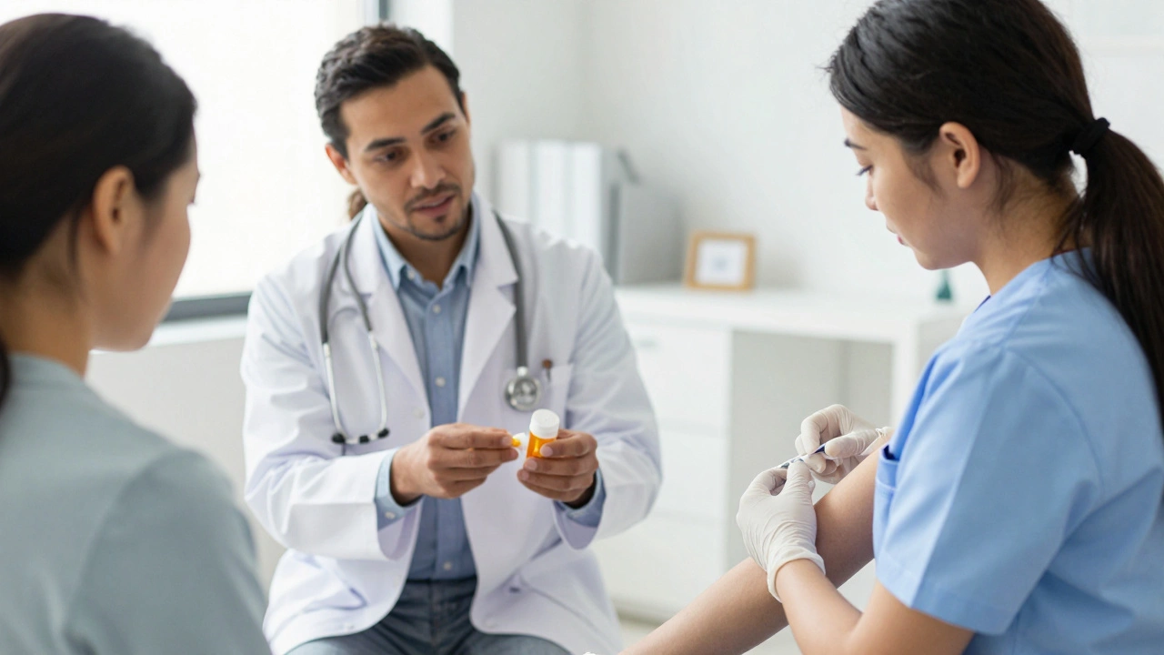 Doctor administering injection and prescribing pills for HIV prevention