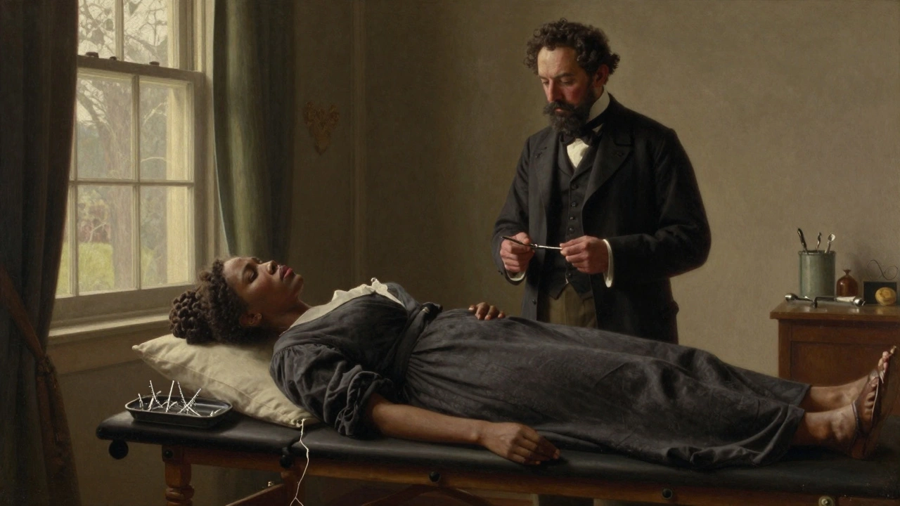 Dr. Sims performing experimental surgery on an enslaved woman without anesthesia.