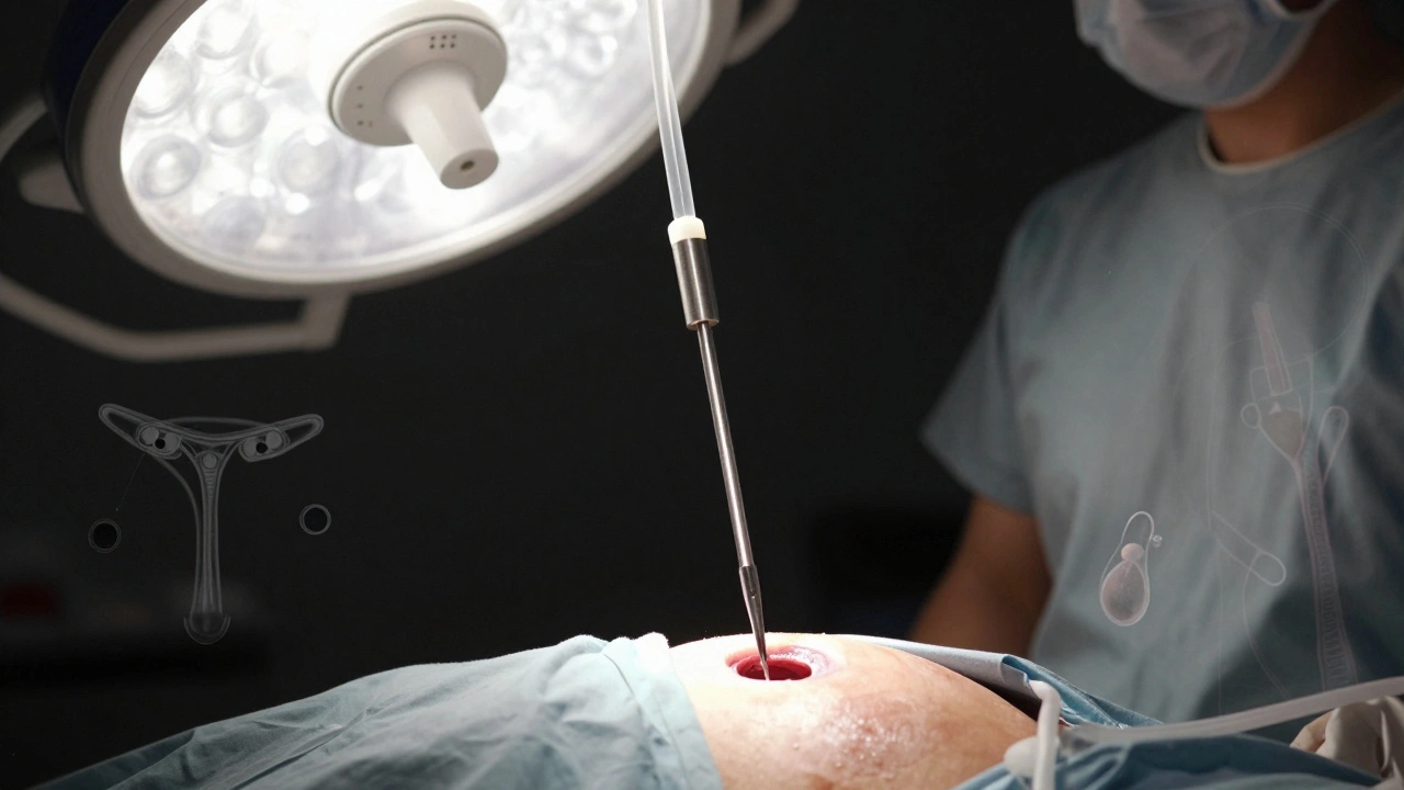 Laparoscopic needle retrieving egg during minimally invasive surgery