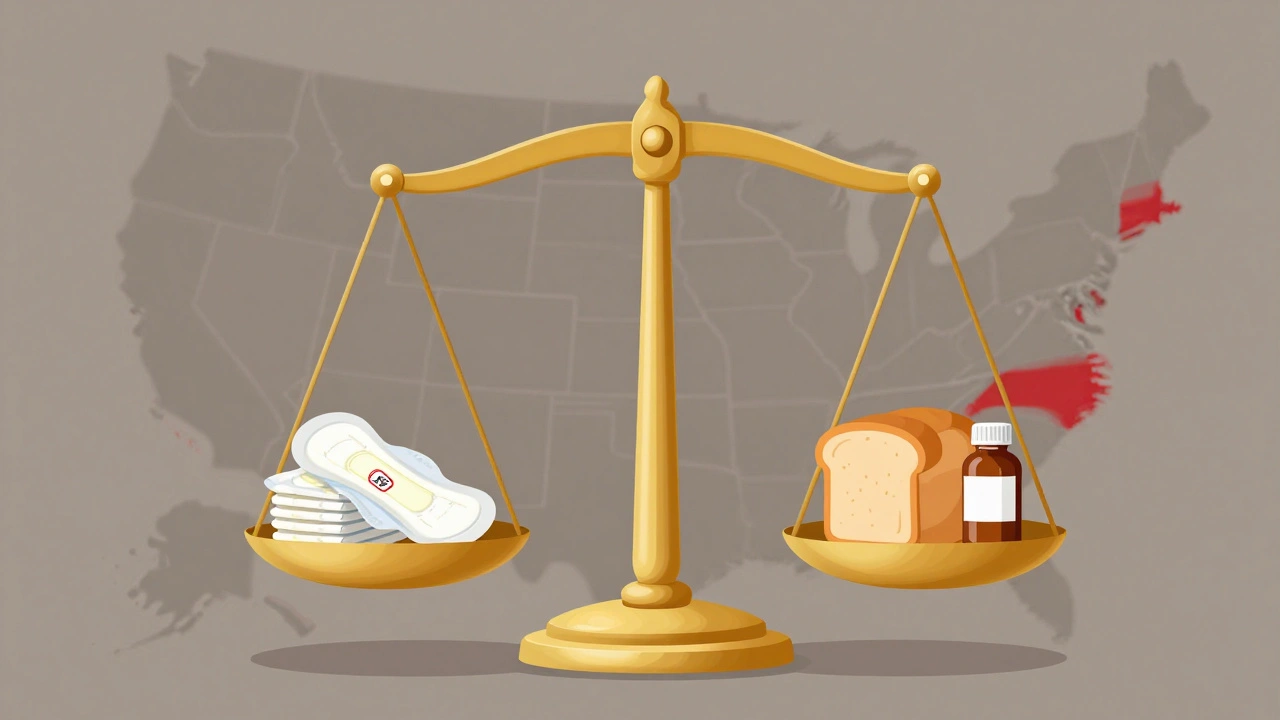 Scale showing tampons taxed more than food and medicine
