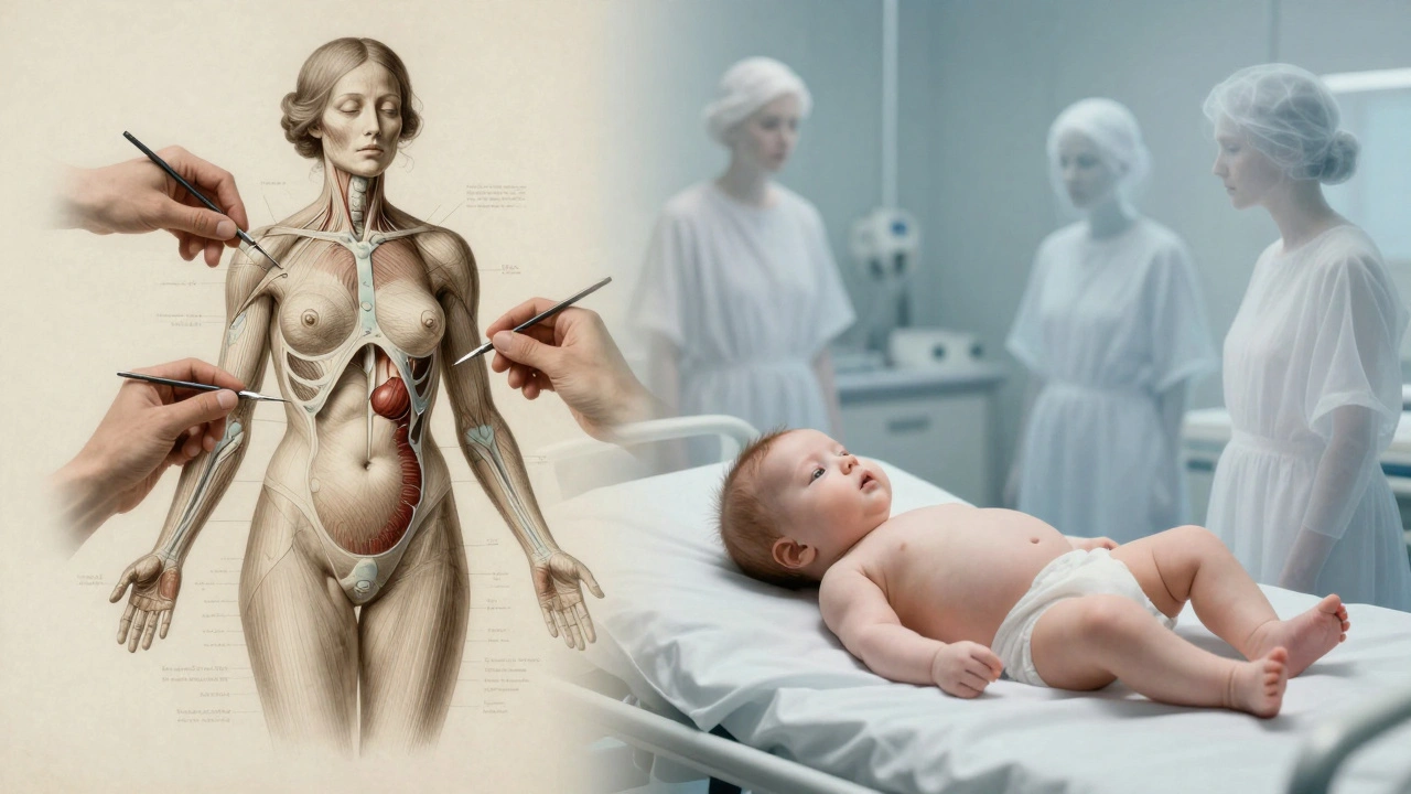 Symbolic art showing historical and modern non-consensual body normalization surgeries.