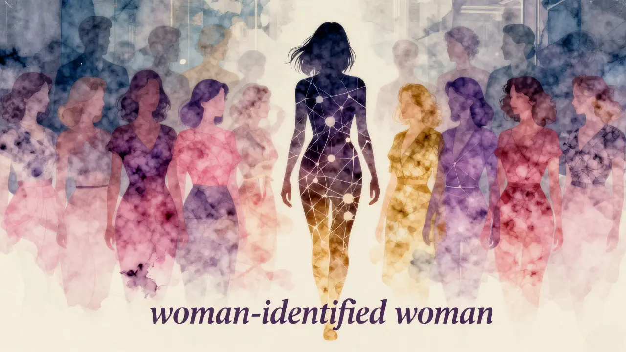 Artistic collage of a woman surrounded by connected female figures