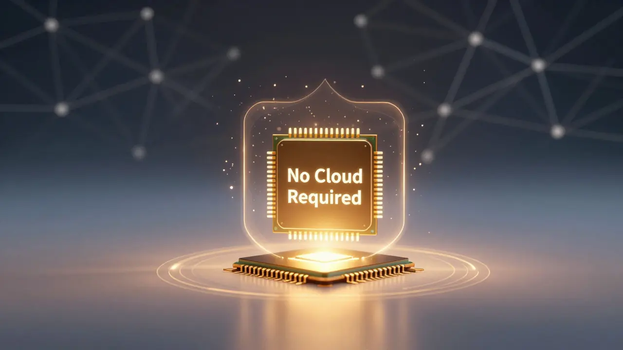 Glowing microchip with protective light barrier separating it from a cloud network