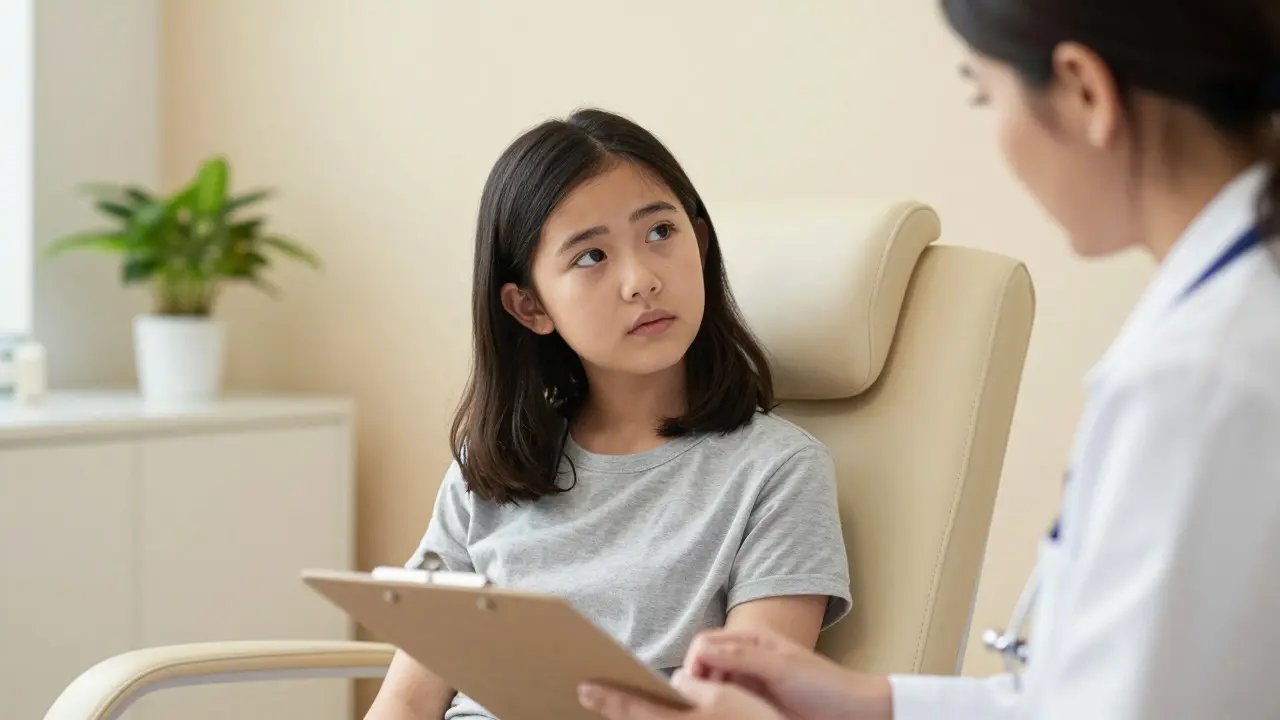 Teenager discussing health concerns with a doctor in a private clinic