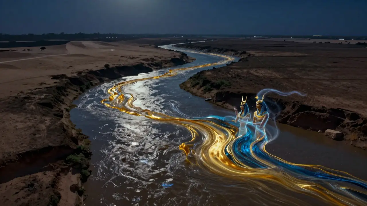 The Nile flood representing the union of Osiris and Isis