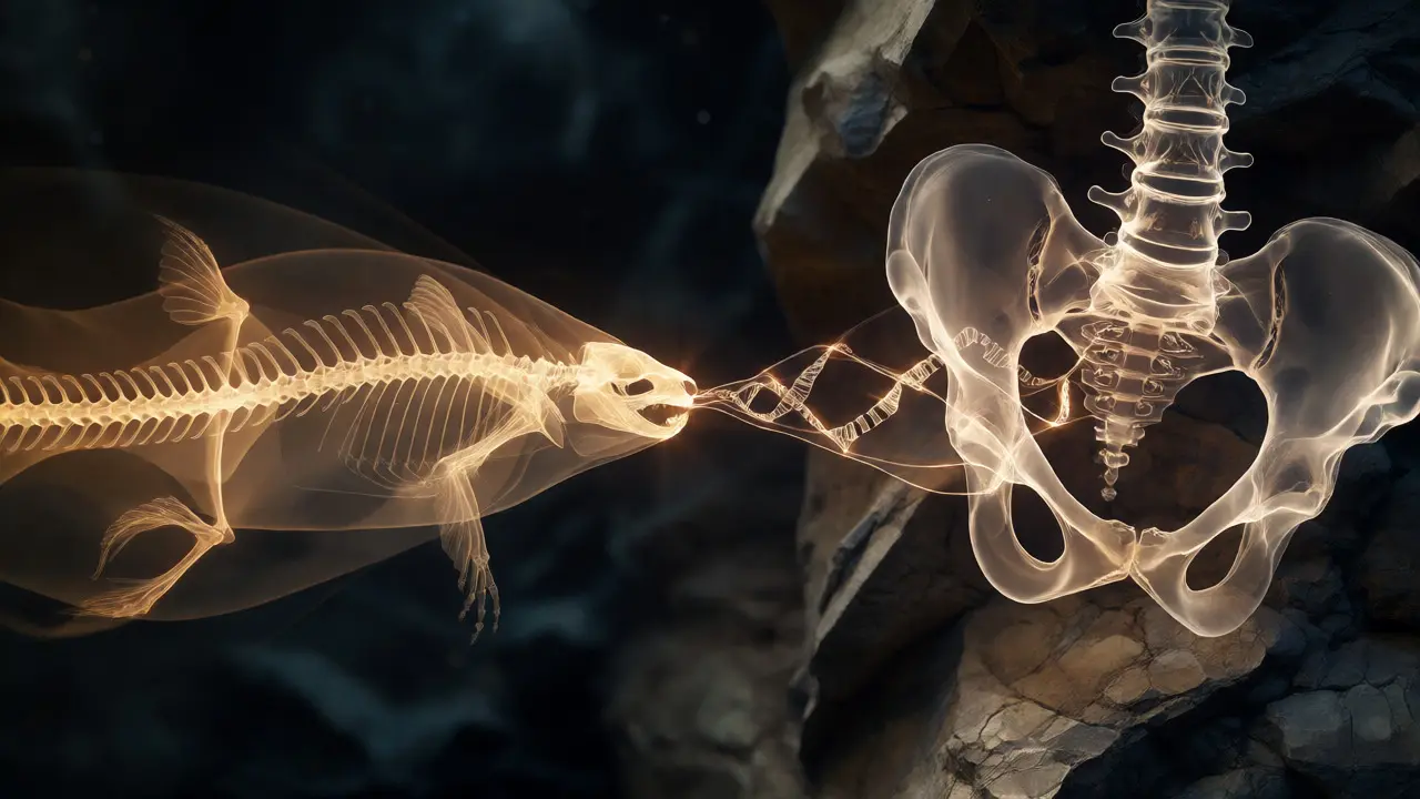 Artistic link between Microbrachius fossils and human evolution