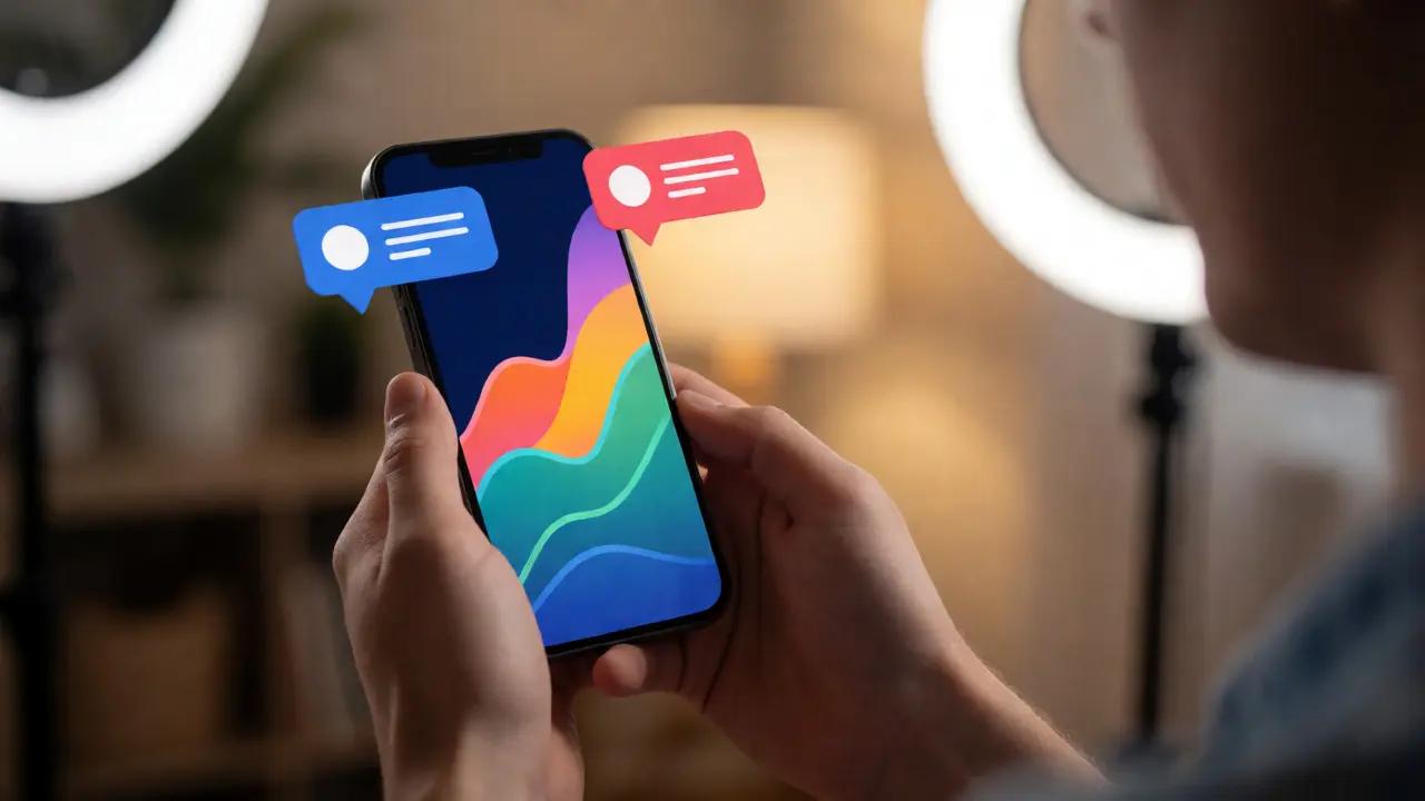Close-up of a creator using a smartphone, representing direct fan monetization and autonomy.