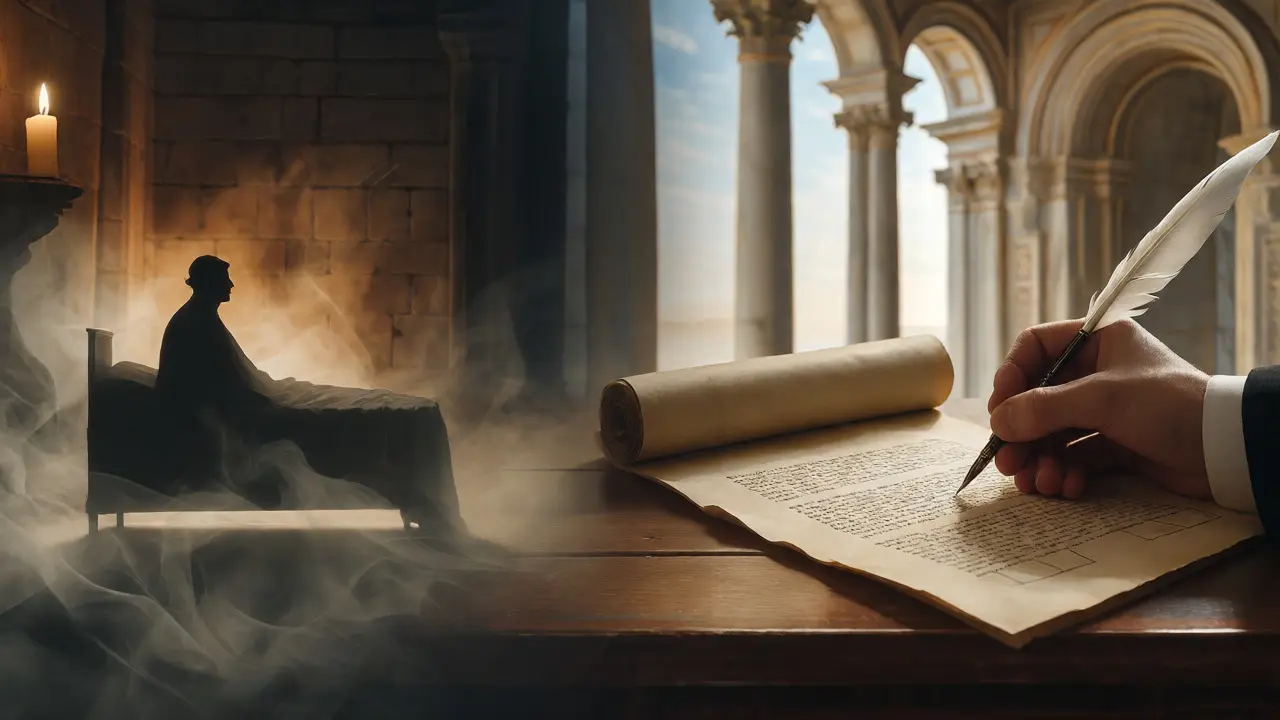 Conceptual art showing the transition from marital beds to written marriage records.